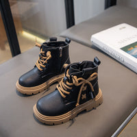 Soft Bottom Girl British Style Leather Boots Black Short Boots