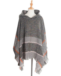Fishbone Pattern Ladies Hooded Shawl Pullover Cloak