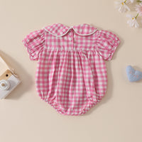 Infant Toddler Plaid Short Sleeve Lapel Romper