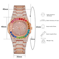 Full Diamond Inlaid Color Diamond Steel Belt Square Belt Calendar Quartz Wrist Watch