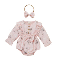 Girl's Long Sleeve Sweet Cute Three-color Cotton Jacquard Flounced Sleeve Triangle Rompers