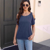 Relaxed-fit Casual Off-shoulder Crew-neck T-shirt