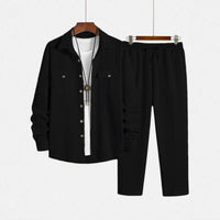 Men's Solid-Colored Casual Simple Loose Set With Lapel