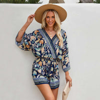 Printed V-Neck  Sleeve Loose Casual Resort Jumpsuit