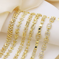 Zircon-inlaid Copper Bangle Bracelet With 18K Gold Plating Square Design Versatile And Effortlessly Luxurious