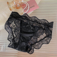 High-slit Satin Sexy Lace Womens Mid-rise Panties
