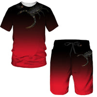 3D digital printed men's casual short sleeved shorts set