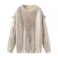 Women's Fashion Long Bronzing Round Neck Sweater