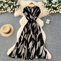High-waisted Cinched-waist A-line Maxi Dress