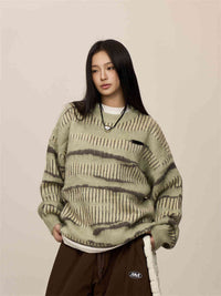 Striped Contrast Color Haima Wool Sweater For Women