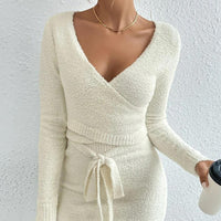 Women's Knitted Solid Color Top Sweater Dress Two-piece Set