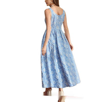 Womens Boat-Neck Jacquard Sleeveless Elegant Waist-Cinching Maxi Dress