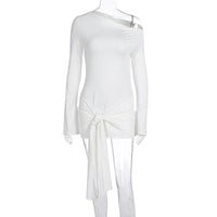 Elegant And Fashionable Solid-color Womens Off-shoulder Waist-cinching Dress