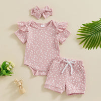 Girls Fashion Round Neck Striped Flower Romper Top Striped Flower Shorts Suit