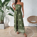 Casual Resort Style Strapless Ethnic-Print Loose Jumpsuit For Women
