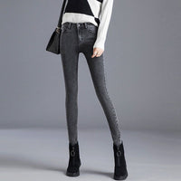 Fleece-lined Womens High-waisted Slim-fit Jeans