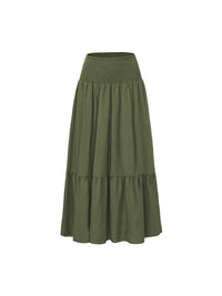 High-waisted Pleated Elastic Waist Skirt Solid Color With Pockets A-line Silhouette
