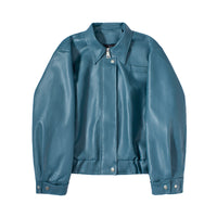 Casual Jacket Blue PU Leather Retro