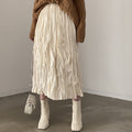 Vintage Crumpled Elastic Waist Large Swing A- Line Midi Skirt