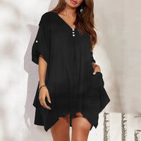 Summer Pleated Dress V-Neck Loose And Casual