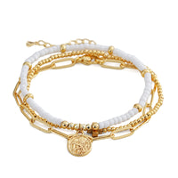 Adjustable Multi-Layer Gold Bead Heart Charm Bracelet