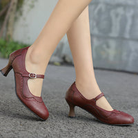 Rock Carved Hollow High Heel Women's Shoes Retro British Style Buckle