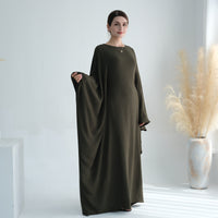 Ice-silk Crinkle-waist Batwing-sleeve Maxi Dress