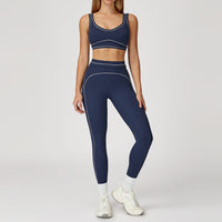Contrast-color Brushed Yoga Set With Dual Shoulder Straps