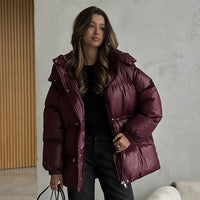Drawstring Slim-fit Jacket Hooded Zipped Comfortable Thermal Cotton-padded Coat
