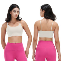 1Pc Women Strap Sport Bras Padded Strappy Crop Square Neck Low Impact Bras Sexy Fitness Tank Tops With Removable Pads Flat Straps For Gym Yoga Workout Running
