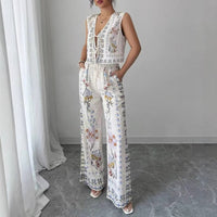 Fashionable Sexy Loose-fit Lace-up Vest Top With Wide-leg Trousers