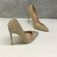 Women's Shoes Golden Ladies Rivet High Heels Net Red 12CM