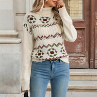 Ethnic Pattern Turtleneck Pullover Sweet Sweater