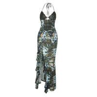 Deep-V Chest-enhancing Cutout-strapped High-slit Dress For Women