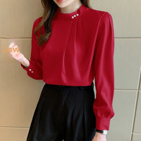 Satin Shirt Women Long Sleeve Beaded Solid Color Loose