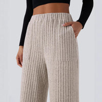 New Loose Rib-Knit High-Waist Pocket Wide-Leg Casual Pants
