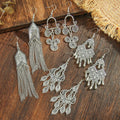 Ethnic Style Silver Distressed Earrings Retro Hollow Pattern