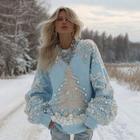 Womens Christmas Top Crew-neck Sweater In Faux Wool