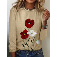 Women's Fashionable Casual Striped Printed Crewneck Long-Sleeve