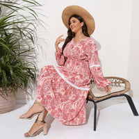 Plus-size Patchwork V-neck Maxi Dress