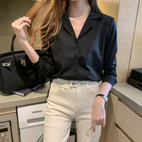 Women's Solid Color Buttons Loose Chiffon Shirt