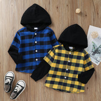 Hooded Plaid Sleeves Single Breasted Top Boys Middle Child Shirt Jacket