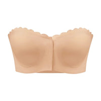 Seamless Front Button Underwear Non-slip No Heel Slippage Strapless Tube Top Women's Gathering Bra