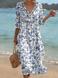 Elegant And Casual Fashion V-neck Digital-print Dress