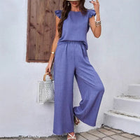 Elegant Crew-neck Vest And Wide-leg Pants Womens Outfit