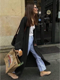 Spring Autumn New V-Neck Buttonless Super Loose Long Sleeve