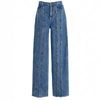 Fashionable Button-Front Slit Straight-Jeans