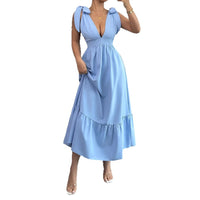 Summer V-Neck Solid Color Elegant Dress