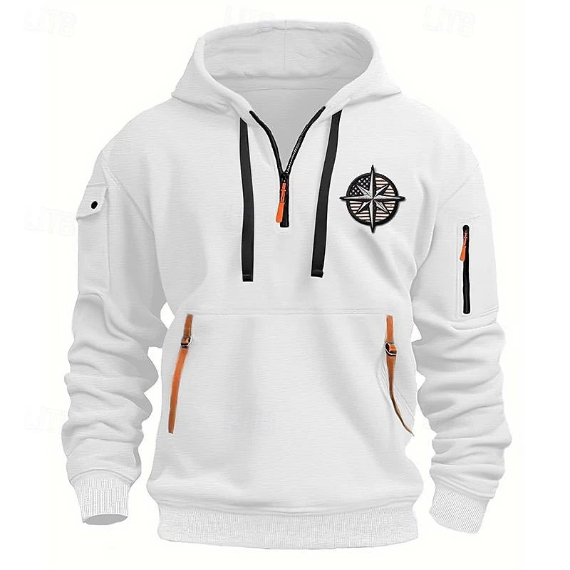 Men's Casual Sports Multi-zipper Arm Embroidery Badge Sweater