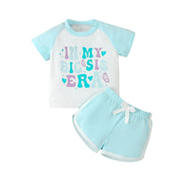 Casual Contrast Color Letter T-shirt Sports Shorts Two-piece Set